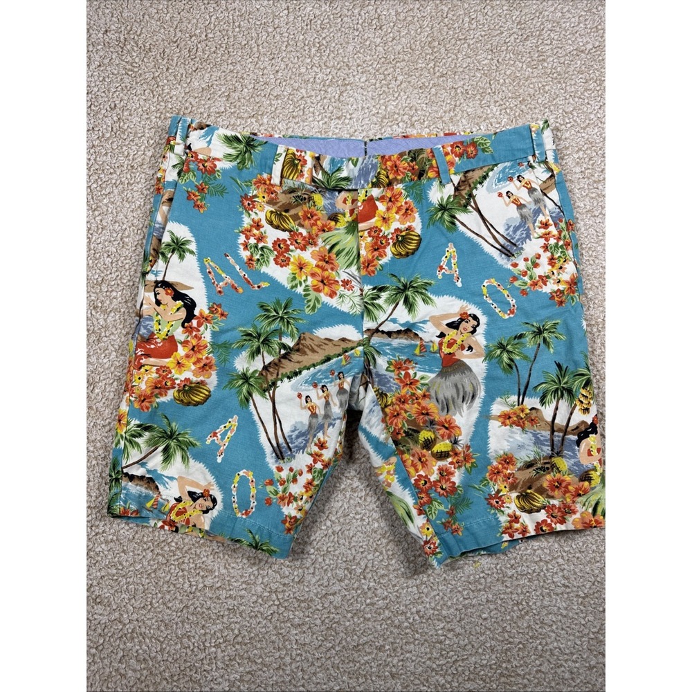Polo Ralph Lauren Hawaiian Shorts Linen Blend Hula Girl Tropical Mens 36 Slim